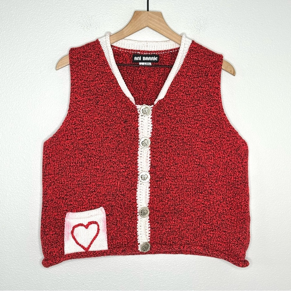 Vintage Ani Barrie Sweater Vest USA made 100% Cotton Sz L Red Heart Grandmacore